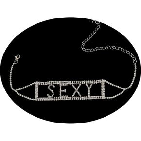 Rhinestones Choker Necklace SEXY Letter Choker Sparkly Crystal Necklace Chain Collar Chokers for Women Daily Wear Party Prom Accessories