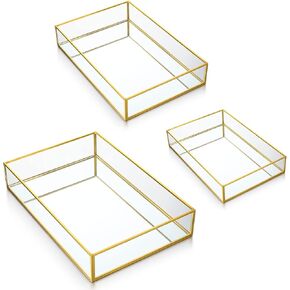 Jetec 3 Pieces Mirror Tray Metal Vanity Mirror Tray Rectangle Octagon Perfume Tray Mirror Makeup Tray Cosmetic Dresser Tray for Dresser Bedroom Bathroom Hotel, 3 Sizes(Silver)