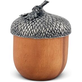 Vagabond House Wood Box with Pewter Acorn Top Lid 6.5 inch Tall
