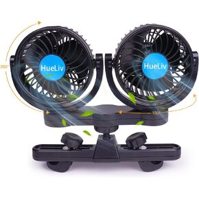 Car Fan 12V Brushless for Rear Seat Passenger with Cigarette Lighter,Electric Cooling Fan with 360°Rotatable Dual Head,Powerful Silent, Summer Cooling for Car Truck Van SUV RV Boat