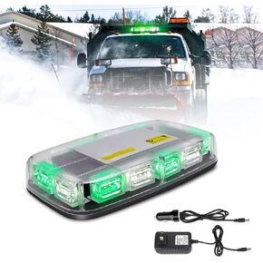 Rechargeable Strobe Light Wireless Battery, High Low Brightness, 17 Flashing Mode, 48pcs Led, Beacon Roof Top Hazard Flash Warning Lights for Vehicles Trucks Snow Plows Postal Mail UTV, White Green