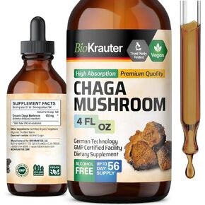 BIO KRAUTER Chaga Mushroom Extract - Chaga Tincture for Immune Support - Chaga Extract - Vegan, Alcohol & Sugar Free Drops 4 Fl.Oz.
