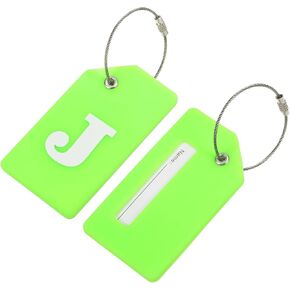MECCANIXITY Silicone Luggage Tags 3.6"x2" Identifier ID Card Holder Labels for Travel Suitcase Bag Initial Letter J, Green, Pack of 2