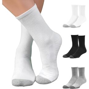 Women's One Size (9-11) Crew Socks - Pack of 6, Comfortable Breathable Combed Cotton, Assorted Colors (Black, Grey, White)