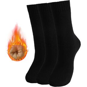 Women's Winter Fleece Socks-Thickened Solid Thick Warm Cozy Crew Stockings (Pack of 3)