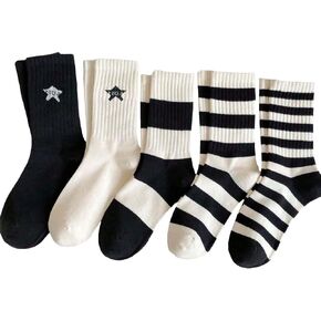Verdusa Women's 5 Pairs Striped Crew Socks Casual Athletic Socks