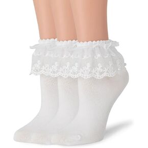 Womens Lace Socks with Pearls Cute Ruffle Cotton Socks Girls Princess Socks 3 Pairs