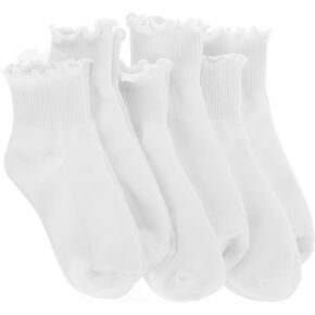 TIESOME 6 Pairs of Ruffle Socks Women, Ruffle Turn-Cuff Casual Cute Girl Ruffle Socks Breathable Cotton Ruffle Ankle Socks