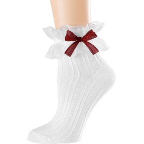 BIVOLU Womens Ankle Socks Lace Ruffle Frilly Cotton Cute Princess Ankle Dress Lace Socks for Girl 1 Pack
