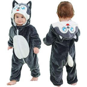 Unisex Baby Flannel Romper Animal Onesie Costume Hooded Cartoon Outfit Suit