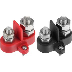 X AUTOHAUX 2pcs Bus Bar Junction Block 5/16" M8 3/8'' M10 Dual Power Post Insulated Terminal Stud Distribution Block for Auto Black Red