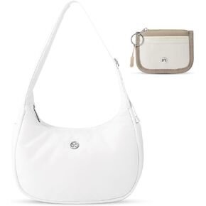 Mini Shoulder Bag Women Nylon Crescent Bag Underarm Shoulder Purse & Mini Rfid Card Holder Slim Wallet with Change Zipper Pocket/3 Crad Slots/Key Ring