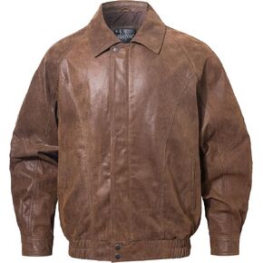 FLAVOR Men Casual Leather Bomber Jacket Classic Aviator Flight Jacket Black