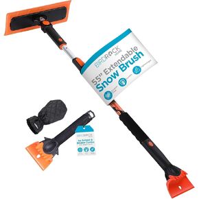 BIRDROCK HOME 55" Extendable Snow Brush with 14" Foam Head & Ice Scraper with Glove | Aluminum Grip for Car, Truck, SUV | Safe on Auto Windshield Windows | Wide Frost Remover for Semi & Small Vehicle