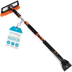 BIRDROCK HOME 58" Extendable Snow Brush with Detachable Ice Scraper | Heavy Duty, Non-Scratch for Cars, SUVs, Trucks | Windshield Paint Friendly | Telescoping Handle, Pivoting Squeegee & Bristle Head