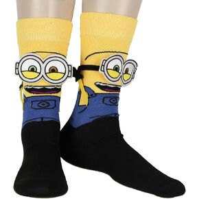 Bioworld Despicable Me Minions Socks 3D Bob The Minion Character Soft And Stretchy Men's Crew Socks