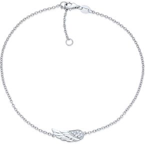 .925 Sterling Silver CZ Accent Protection Guardian Angel Wing Feather Charm Guardian Angel Wing Anklet Bracelet for Women Teen