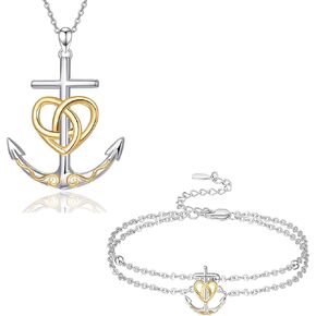 Palpitate Anchor Jewelry Set, Anchor Necklaces Sailor Nautical Anchor Anklet Bracelet 925 Sterling Silver Jewelry Gifts for Women