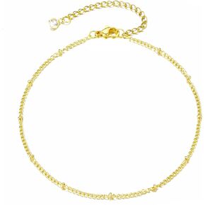 Gold Ankle Bracelets for Women 14K Gold Plated Beaded Heart Chain Simulated Pearl Anklets for Women Waterproof