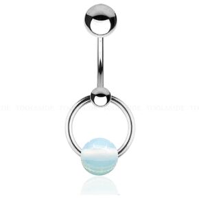 Jewelry for Special Moments with Opalite Stone - Piercing Jewelry for Women - Belly Button Ring 14 gauge, Stainless Steel Belly Button Rings, Navel Rings for Women, Belly Button Piercing
