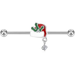 14G Christmas Cartilage Bar Piercing 316L Surgical Stainless Industrial Barbell Ear Industrial Piercing Bar Cute Christmas Tree,Santa Claus Body Jewelry Cartilage Nail Earrings