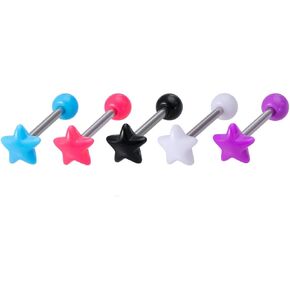 5Pcs Acrylic Heart Star Moon Tongue Rings for Women 14G Stainless Steel Straight Barbell Tongue Rings Tongue Piercing Jewelry 5/8" Length