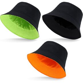 3 Pcs XXL Bucket Hat for Men Big Head Reversible Oversize Fisherman Hats Summer Beach Hat for Women Men(Black Orange Green)