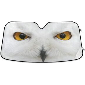 Snowy Owl Eyes Evil Snow Hawk Eye Car Windshield Sun Shade Block UV Rays Sun Visor Protector Accordion Folding Sunshade Keep Vehicle Cool and Damage Free