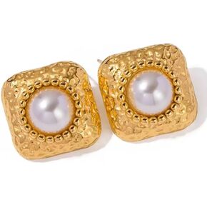 Vintage Gold & Pearl Stud Statement Earrings With Textured Detail House Of Hunter