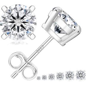 KRKC&CO Moissanite Studs Earrings, Sparkly Round Cut Lab Created Earrings, S925 Sterling Silver, 0.6-3.0CT, D Color, VVS1, 14K White Gold Jewelry Gifts for Women