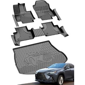 سجادات أرضية أصلية وبطانة شحن متوافقة مع 2015-2021 Lexus NX NX200t NX300 NX300h: مجموعة كاملة من بطانات أرضية TPE للصف الأمامي والخلفي مع سجادة صندوق السيارة - مجموعة سجادات السيارة للحماية من جميع الأحوال الجوية