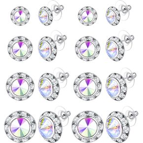 BESTEEL 8 Pairs Dance Competition Earrings for Women Acrylic Halo Crystal Rhinestone Stud Earrings for Stage Opera Performance Bridal Party 10/15/18/20mm