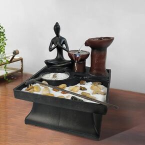 Indoor Water Fountains Tabletop Waterfall Fountain Zen Monk Meditation Fountain Feng Shui Desk Waterfall Fountain for Home Decoration Gift