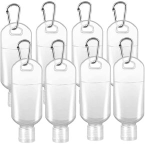 Hand Sanitiser with Clip x8 50ml Refillable Hand Sanitizer Bottles with Flip Top Lid & Hook Carabiner