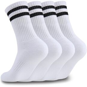 4 Pairs Athletic Socks Cotton Cushioned Striped Crew Socks Sports Running Socks for Men Women Teens