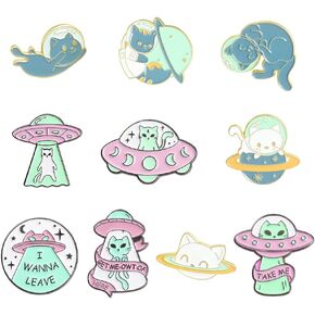 10Pcs Creative Cartoon Alien Cat DIY Metal Pin Badge Decorative Accessories For Clothes Backpack Hat Gift Accessories