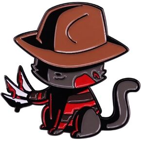 Freddy Krueger Nightmare Horror Film Movie Classic Costume Hat Sweater Blood Bladed Glove Halloween Cat Kitten Kitty Cute Kawaii 1.4" Enamel Pin Badge