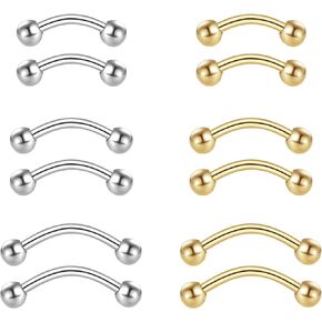 6 Pairs Eyebrow Stud Piercing Jewelry Surgical Steel Curved Barbell Tiny Eyebrow Ring Vertical Labret Lip Jewelry Ear Rook Navel Small Belly Button Ring for Women Men