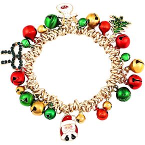 Christmas Jingle Bells Charm Bracelets Holiday X-Mas Stretch Beaded Bracelets for Women (A Gold 1)