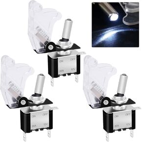 Twidec/3Pcs Rocker Toggle Switch 12V 20A Heavy Duty Racing Car Automotive Auto SPST ON/Off Toggle Switch Red LED Light Illuminated 3Pin with Red Waterproof Safety Cover ASW-07DRRMZ