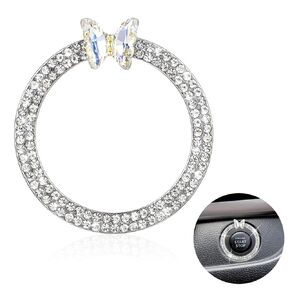Bling Ring Emblem Car Accessories Engine Start Button Cover Crystal Butterfly Push to Start Button Decor Crystal Rhinestone Ring for Car Decor Emblem Sticker Bling Push Start Button Cover
