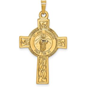 Solid 14k Yellow Gold Cross Catholic Patron Saint Jude Medal Pendant Charm - 37mm x 21mm