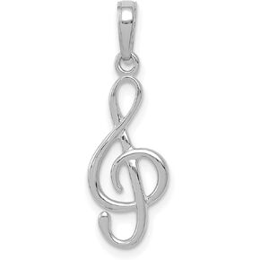 3D Treble Clef Pendant In Real 14k White Gold