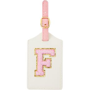 Monogram Luggage Tags for Suitcases, Initial Travel ID Bag Tags with Embroidered Letters, Initial Tags for Travel, Backpacks, and Gifts (White Leather+Pink, P)