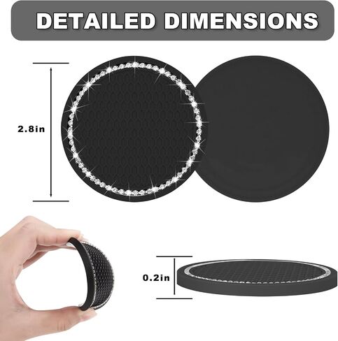 2PCS Car Cup Holder Coasters, Universal Vehicle Bling Cup Holder Insert Coaster, 2.75 inch Anti Slip Silicone Car Accessories for Women Men (2 Pcs, White) in Saudi Arabia