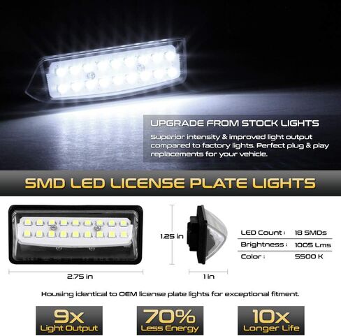 مصباح لوحة ترخيص LED كامل من VIPMOTOZ متوافق مع Nissan Altima Maxima Murano Rogue Select Sentra Versa Note Pathfinder Quest Infiniti JX35 QX56 QX60 QX80، مصباح علامة بيضاء 6000K = in Kuwait