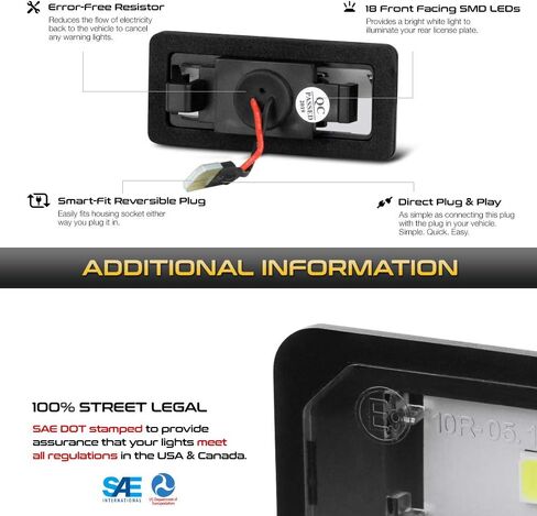 مصباح لوحة ترخيص LED كامل من VIPMOTOZ متوافق مع Nissan Altima Maxima Murano Rogue Select Sentra Versa Note Pathfinder Quest Infiniti JX35 QX56 QX60 QX80، مصباح علامة بيضاء 6000K = in Kuwait