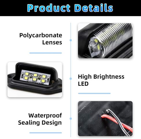Kewucn 2 PCS 12-24V License Plate LED Light, Waterproof 6 LED License Plate Lamp Taillight for RV Camper Truck SUV Trailer Van, Step Courtesy Lights, Dome Cargo Lights or Under Hood Lights (Blue) in Kuwait