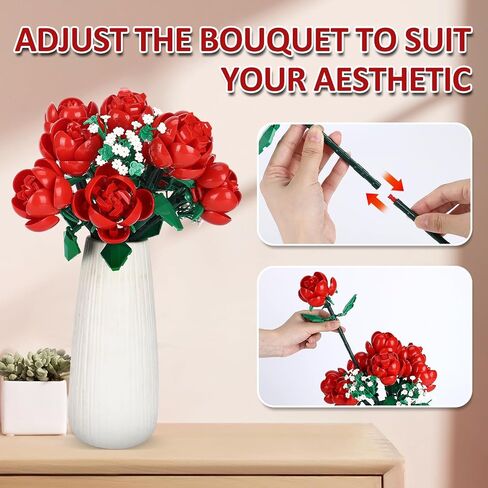 Flower Bouquet Building Kit, 1000 Pcs Botanical Collection, Rose Bouquet, Artificial Flowers for Home Decoration, for Valentine's Day, Birthdays for Adults, Women, Mothers, and Girls in Saudi Arabia