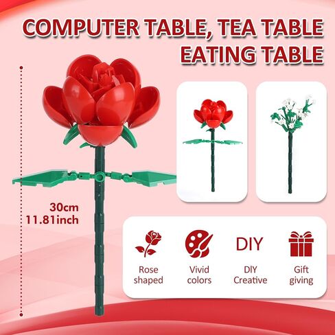 Flower Bouquet Building Kit, 1000 Pcs Botanical Collection, Rose Bouquet, Artificial Flowers for Home Decoration, for Valentine's Day, Birthdays for Adults, Women, Mothers, and Girls in Saudi Arabia
